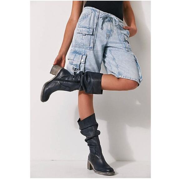 Free People Boot Essential Tall Leather Slouch Knee 38 Block Heel NEW - Picture 1 of 6